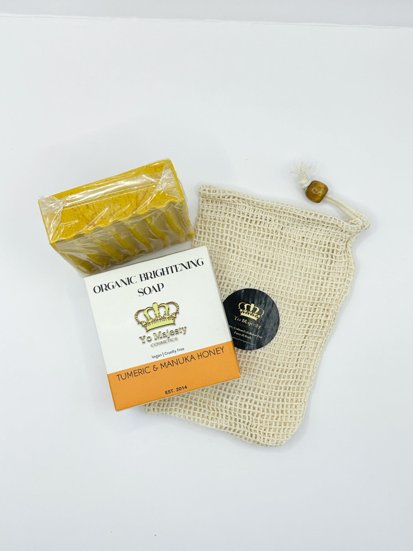 Turmeric & Manuka Honey Soap + 100% Cotton Exfoliator | Anti Blemish & Dark Spots DUO | Body Care,  Cleansing,  Skin Repair